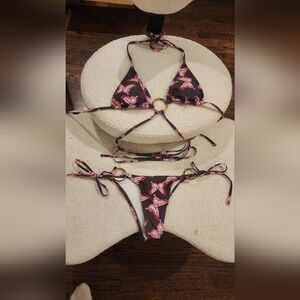 Chocolate Brown & Pink Butterfly Print Bikini Set